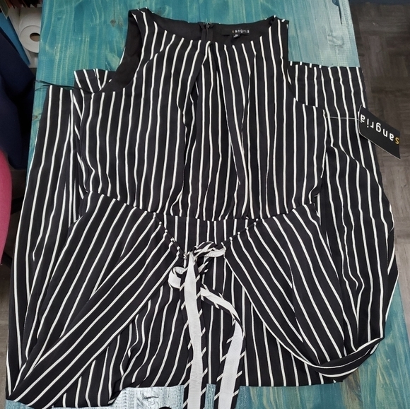 Pants Jumpsuit Suze 12 NWT Black White Pinstripes - Picture 7 of 8